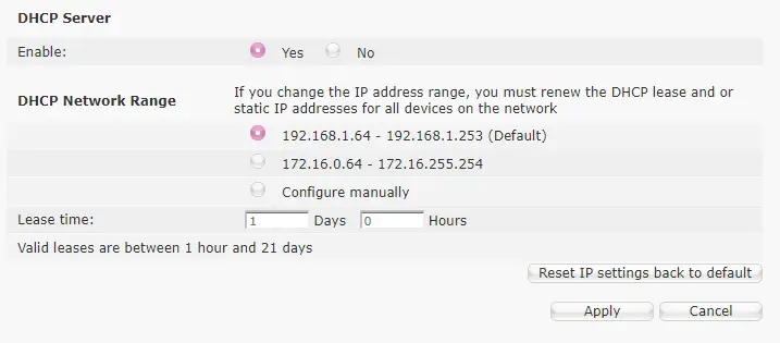 DHCP range on router